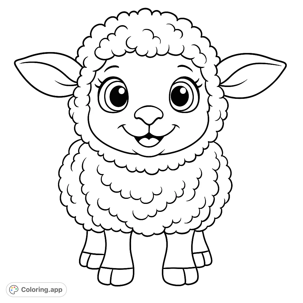 A charming, fluffy lamb with big, expressive eyes and a sweet smile, perfect for a delightful and engaging coloring experience.