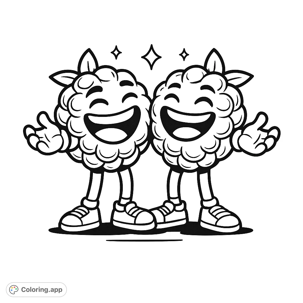 Two joyful berry characters with big smiles and outstretched arms, ready for a hug. A delightful and whimsical scene for all ages.