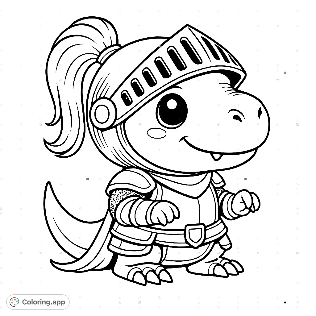 A charming dinosaur knight in full armor, ready for adventure. Perfect for young aspiring heroes and fantasy fans.
