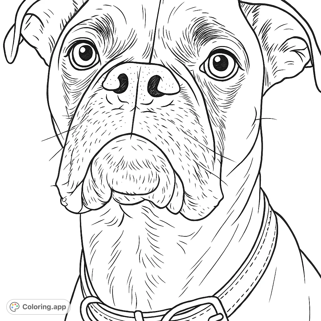 A detailed Boxer dog portrait, perfect for animal lovers. Capture the expressive face, textured fur, and unique markings of this beloved canine.
