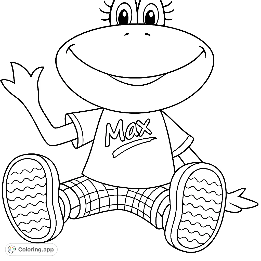 Meet a cheerful frog character ready for adventure! This free printable frog coloring page features a friendly amphibian in a fun outfit, perfect for creative kids.