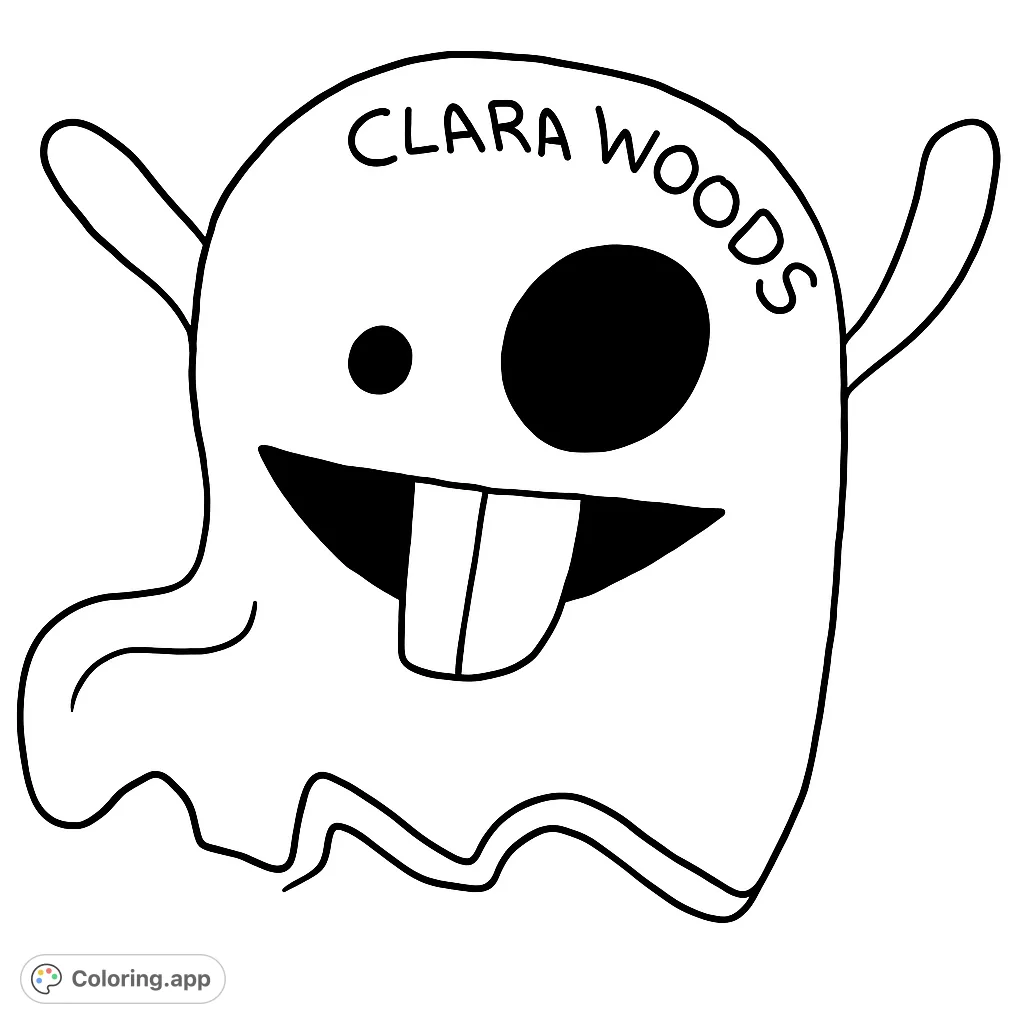 A fun, whimsical ghost character with a playful expression and wavy outline, perfect for a spooky yet friendly coloring adventure.