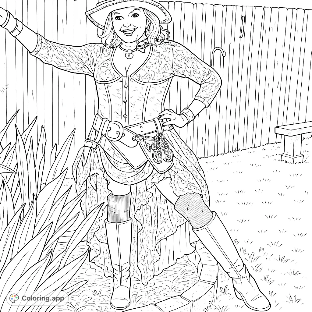An adventurous pirate lady in an elaborate steampunk-inspired costume, ready for a grand voyage. Perfect for fans of fantasy and detailed outfits.