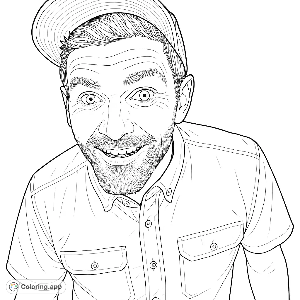 Capture the expressive gaze of a man wearing a cap in this realistic portrait coloring page. Perfect for practicing shading and detail.
