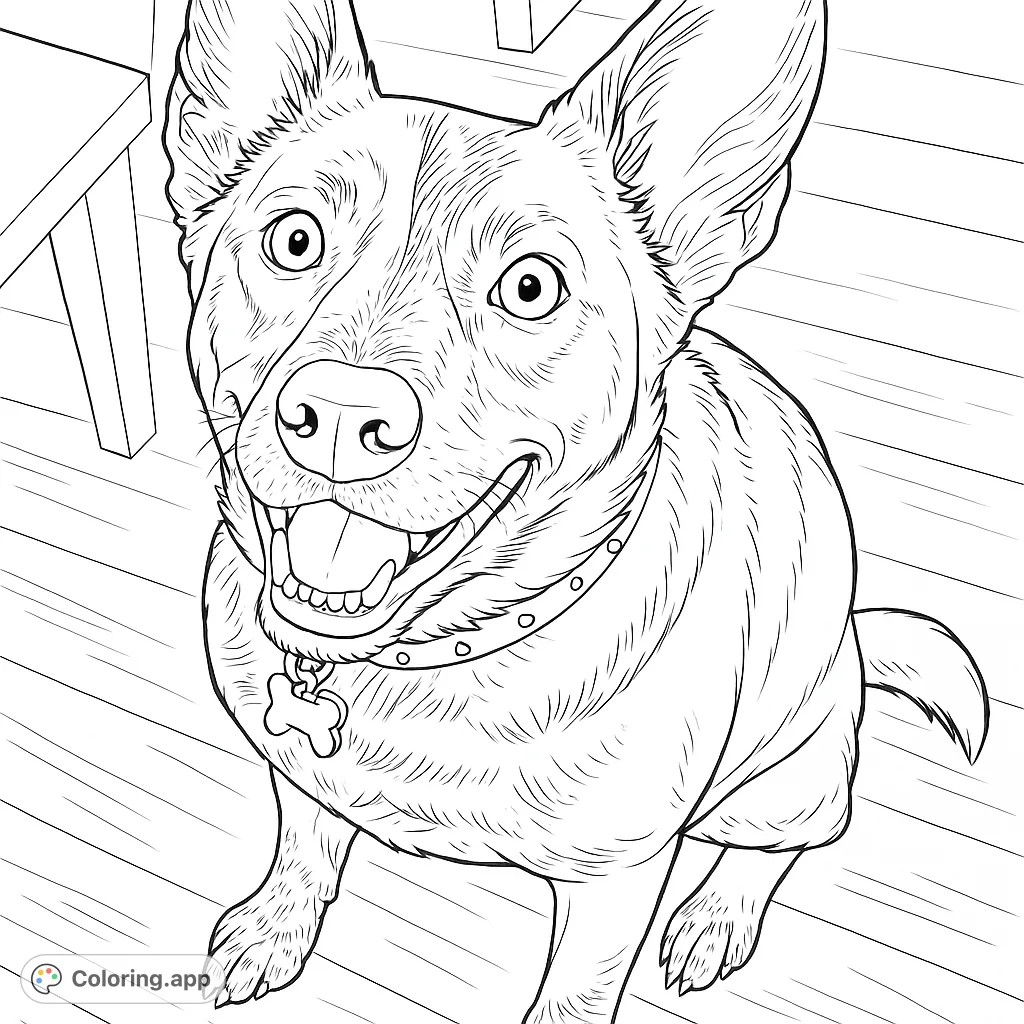 Capture the joyful spirit of a loyal canine friend with this delightful dog coloring page. Features an expressive face and unique markings.