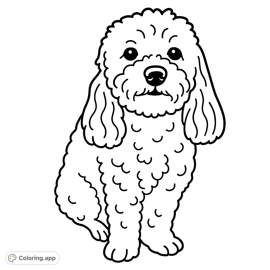 A delightful poodle dog with fluffy texture sits patiently, inviting colorists to bring its friendly disposition to life with creative hues.