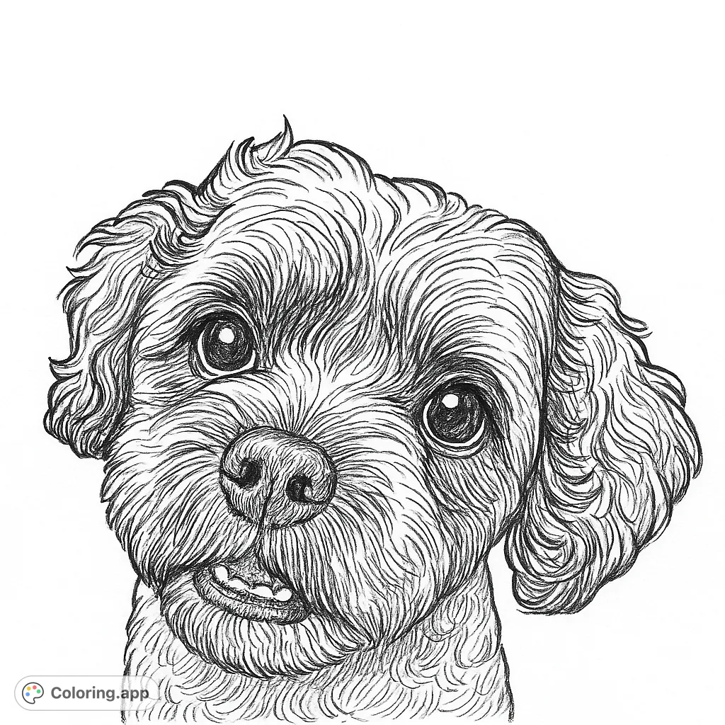 Discover this charming dog portrait coloring page. Its expressive eyes and textured fur offer a delightful canvas for creativity. Perfect for dog lovers!