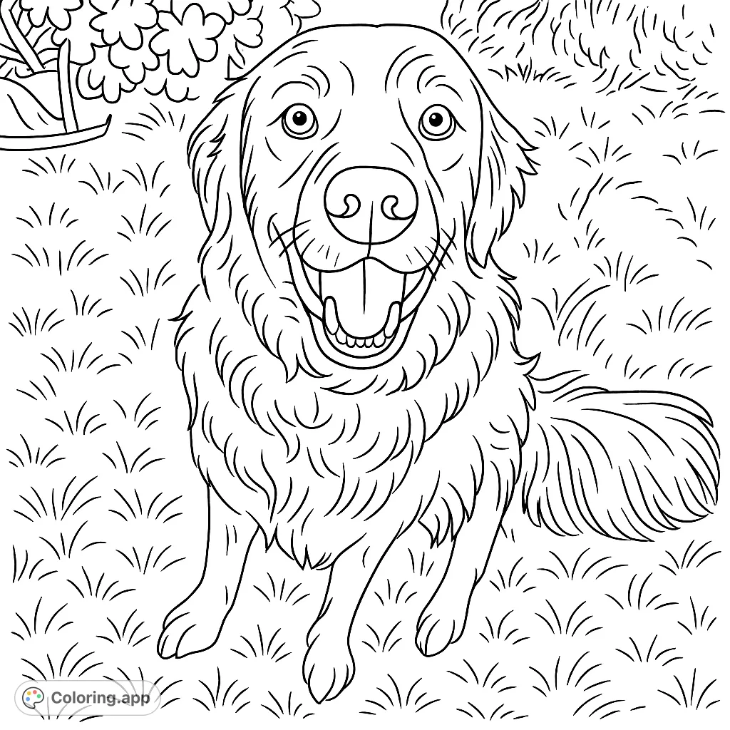 A delightful dog portrait coloring page, perfect for all ages. Features a friendly canine with a happy expression, ready for your creative touch.