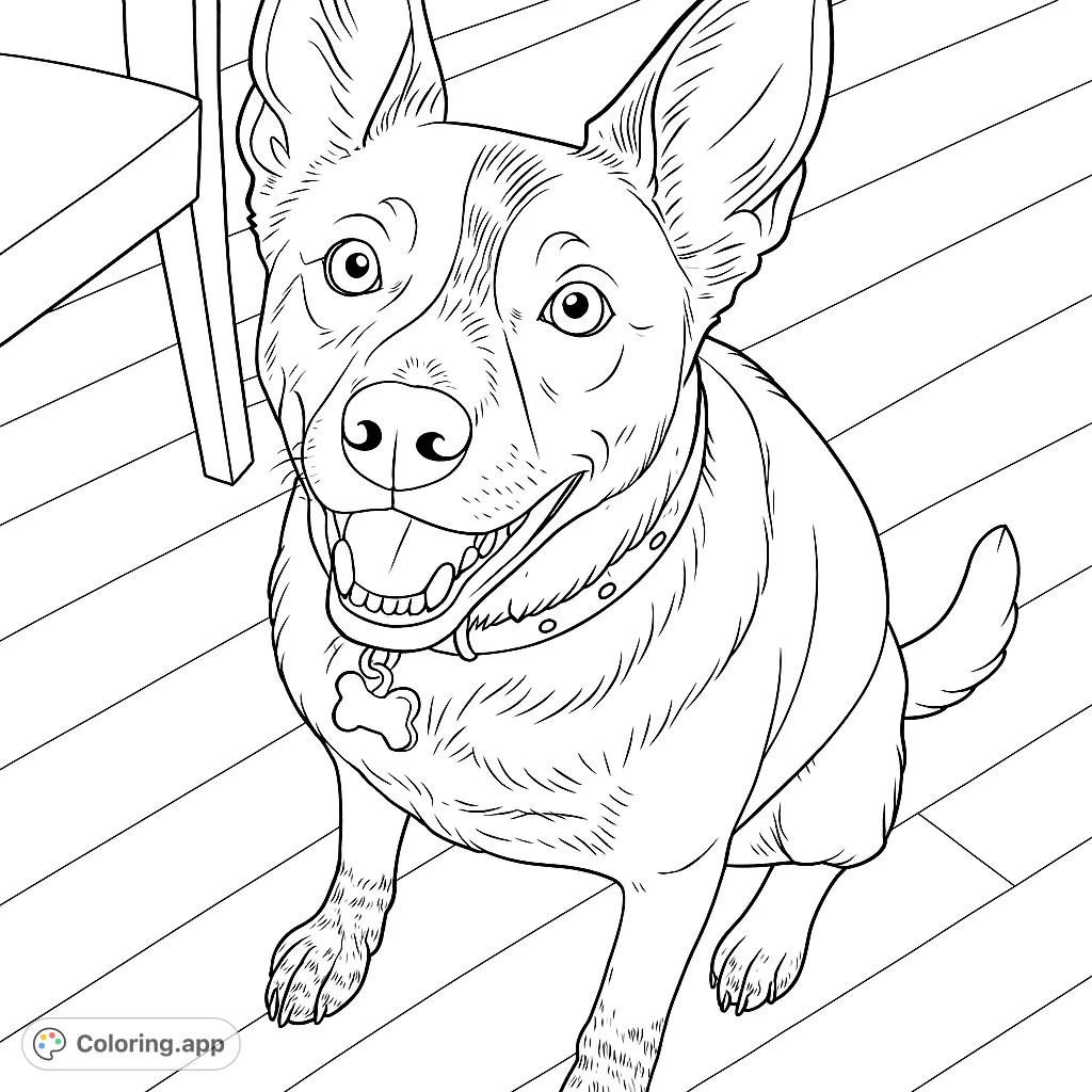Capture the joyful spirit of a loyal canine friend with this delightful dog coloring page. Features an expressive face and unique markings.