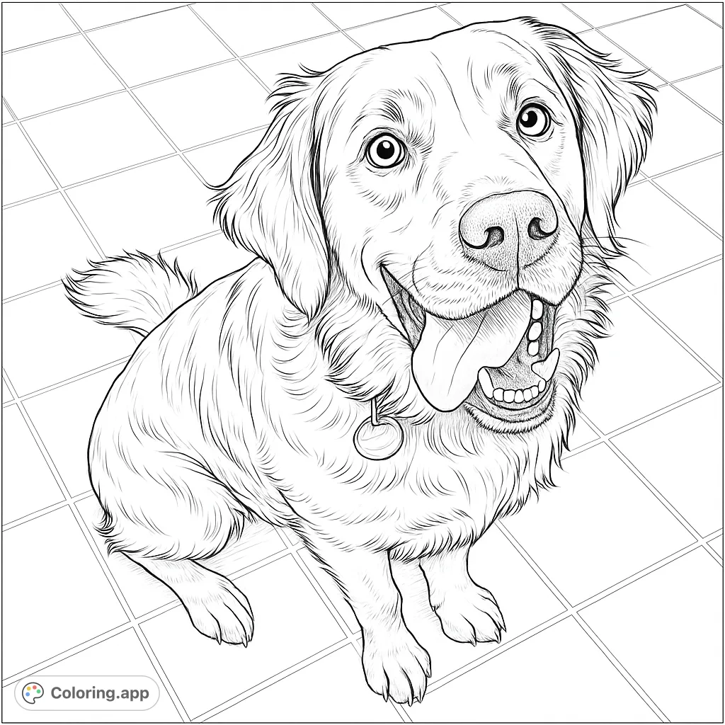 A charming dog portrait coloring page featuring a friendly canine with an expressive face, perfect for pet lovers and animal enthusiasts of all ages.