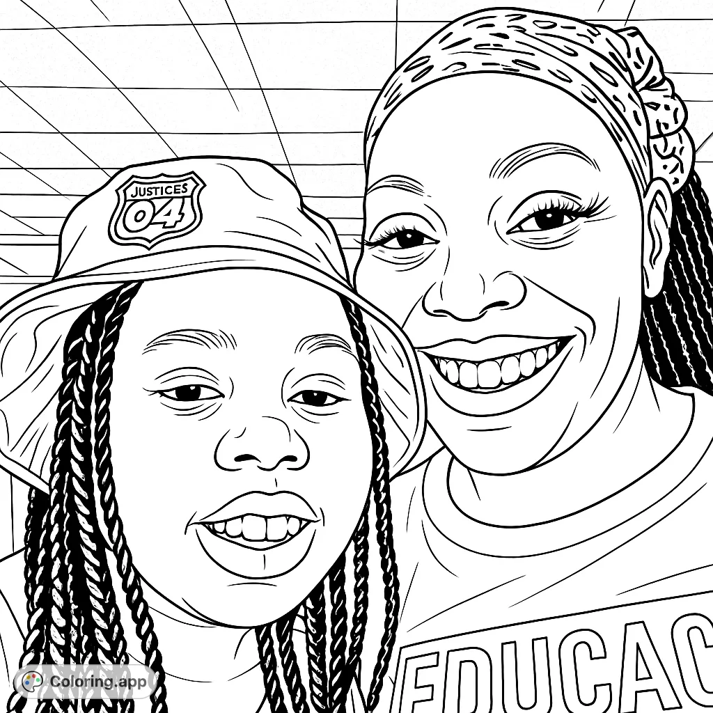 A heartwarming portrait of an adult and child, perfect for celebrating family bonds and creative expression. Free printable family coloring page.