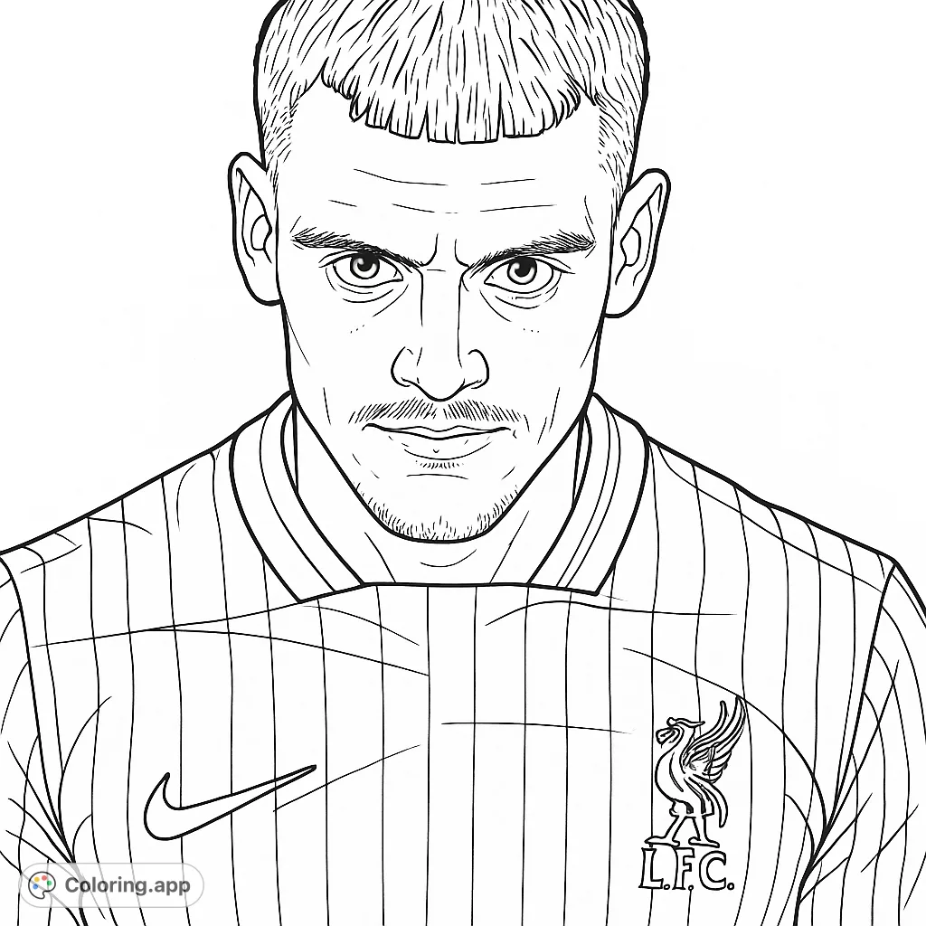 A detailed portrait of a soccer player in a patterned jersey, featuring team emblems and a focused expression. Perfect for sports fans.