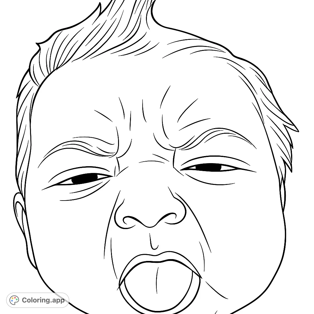 Capture a baby's expressive face with furrowed brow and open mouth. A delightful free printable baby coloring page for all ages.