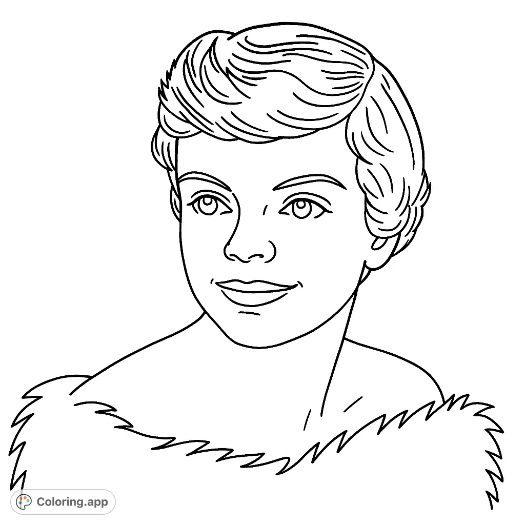 Capture the timeless elegance of a classic portrait. This free printable coloring page features a woman with styled hair and a soft, textured garment, perfect for detailed coloring.