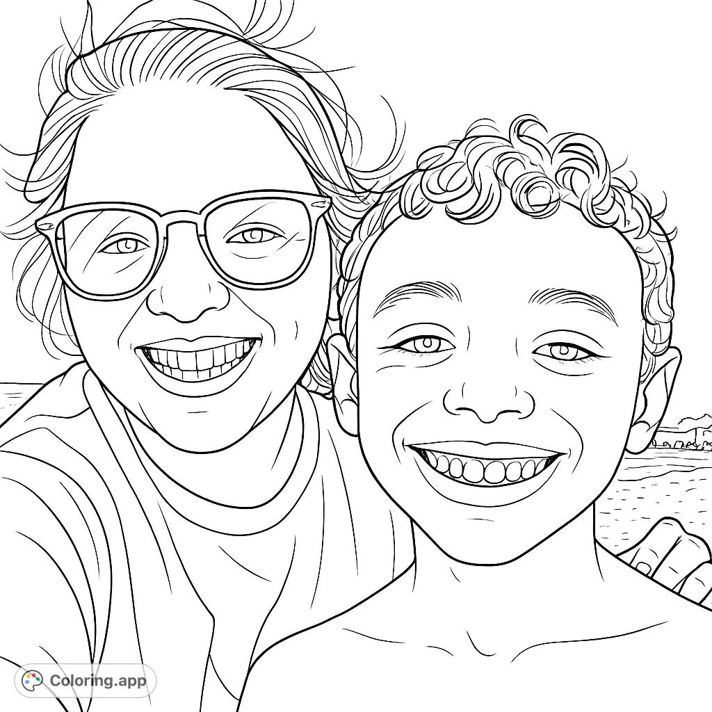 Capture a joyful beach moment with a smiling woman and child. Perfect for family fun and sunny day memories.