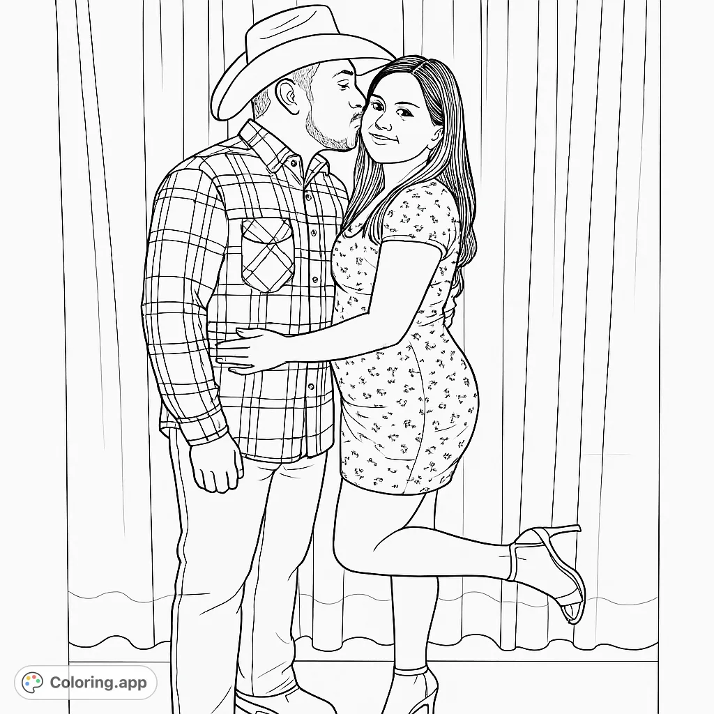 A heartwarming scene of a couple in a sweet embrace, featuring a man in a cowboy hat kissing a woman. Perfect for celebrating love and connection.