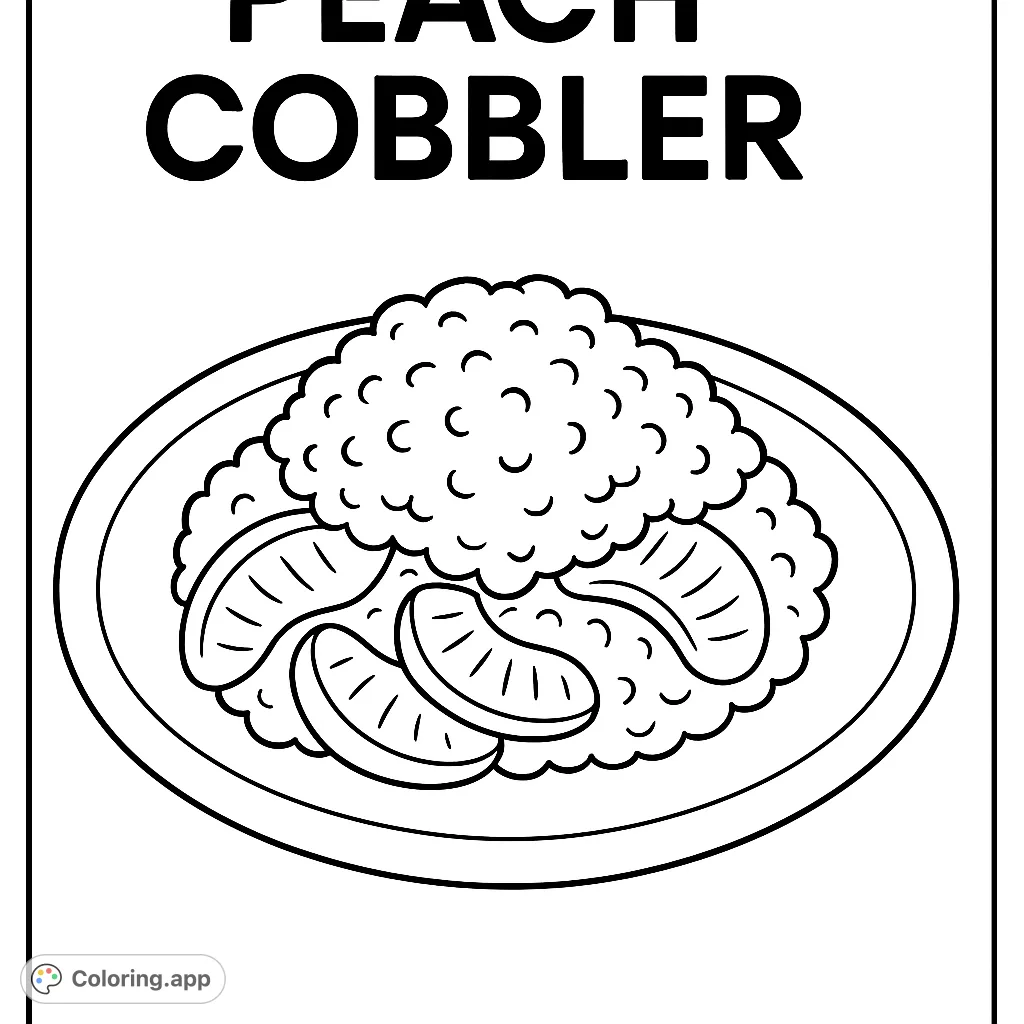 A delightful peach cobbler dessert on a plate, ready for coloring. Perfect for foodies and sweet treat enthusiasts.