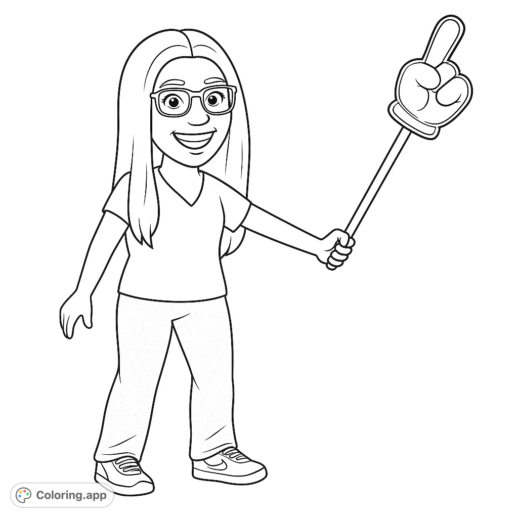 A cheerful avatar with glasses and a pointer stick, ready for creative expression. Personalize her look with your favorite colors!