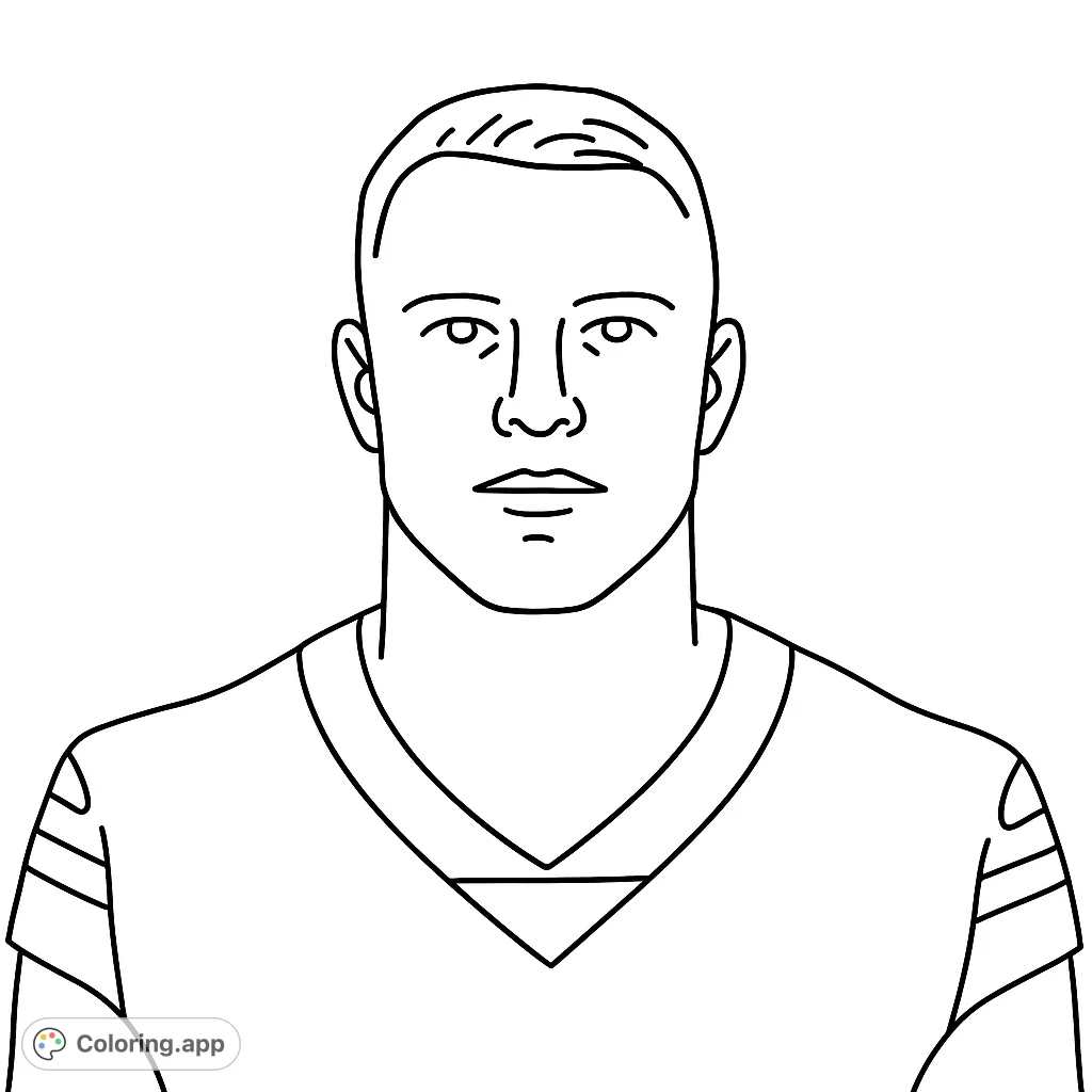 Color a focused athlete portrait, perfect for sports fans. This simple design features a male figure in a jersey, ready for your creative touch.
