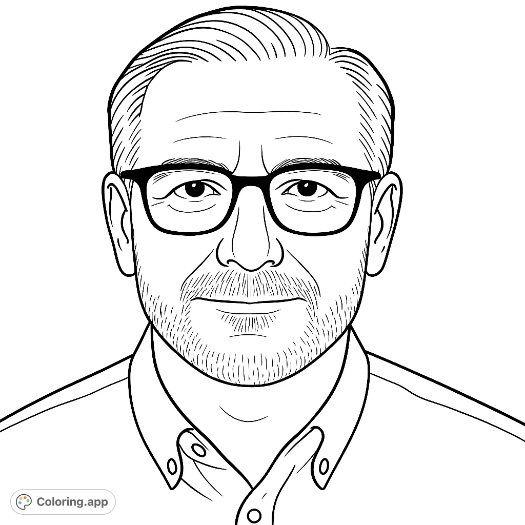 A detailed portrait of a man with glasses and a beard, perfect for a thoughtful coloring experience. Explore facial features and textures.
