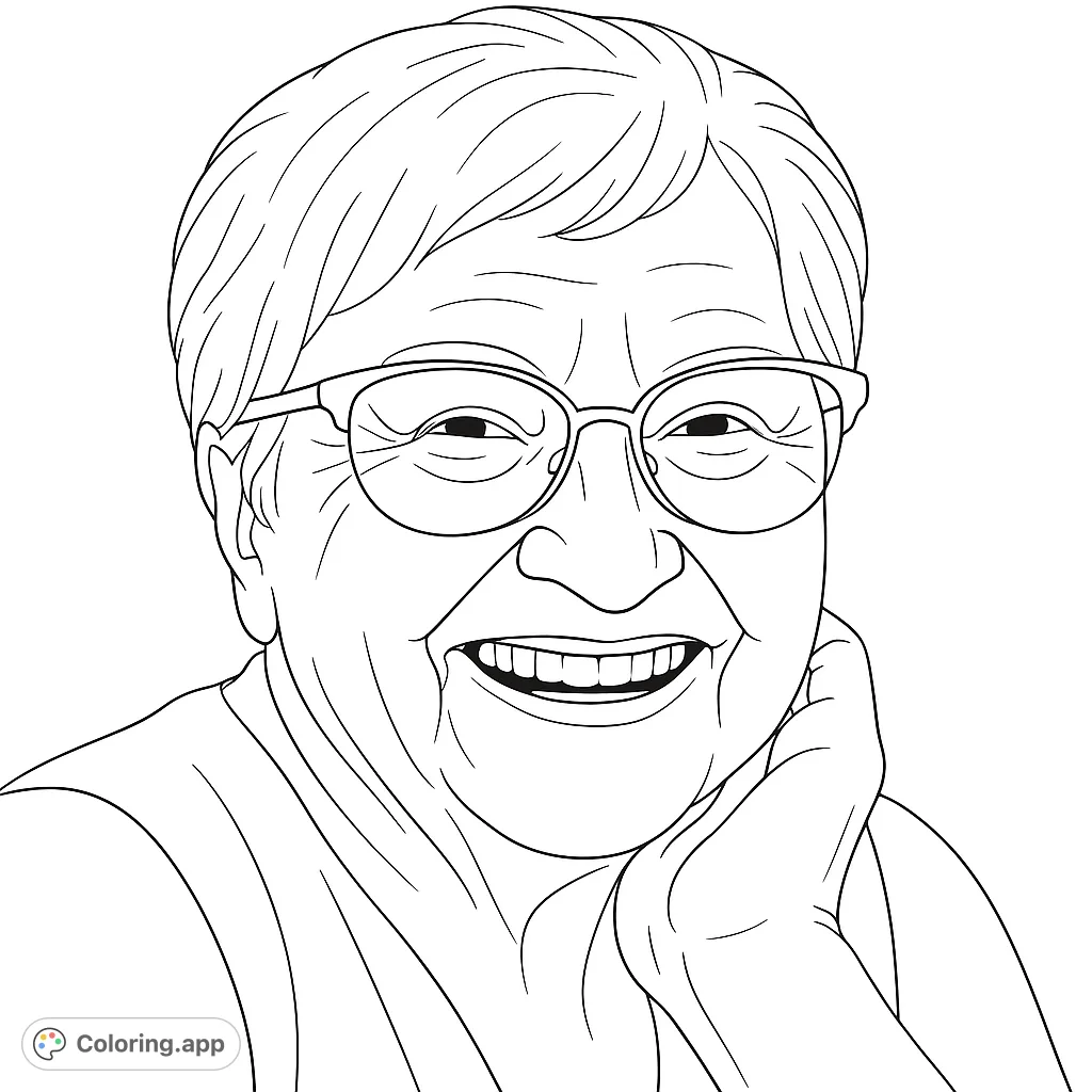 Capture the warmth of a smiling woman with short hair and glasses in this delightful portrait coloring page. Perfect for personal expression.