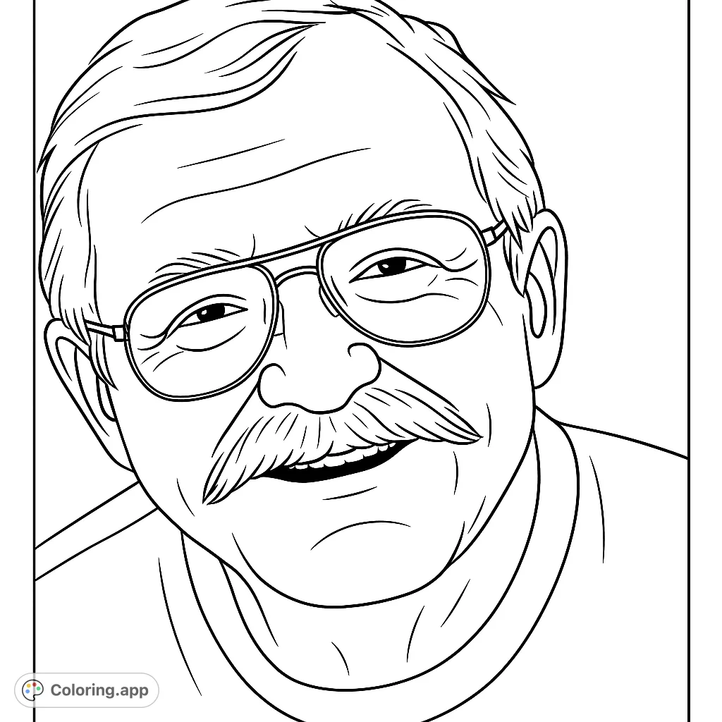 A detailed portrait of a gentleman with glasses and a mustache, perfect for a personalized coloring experience.