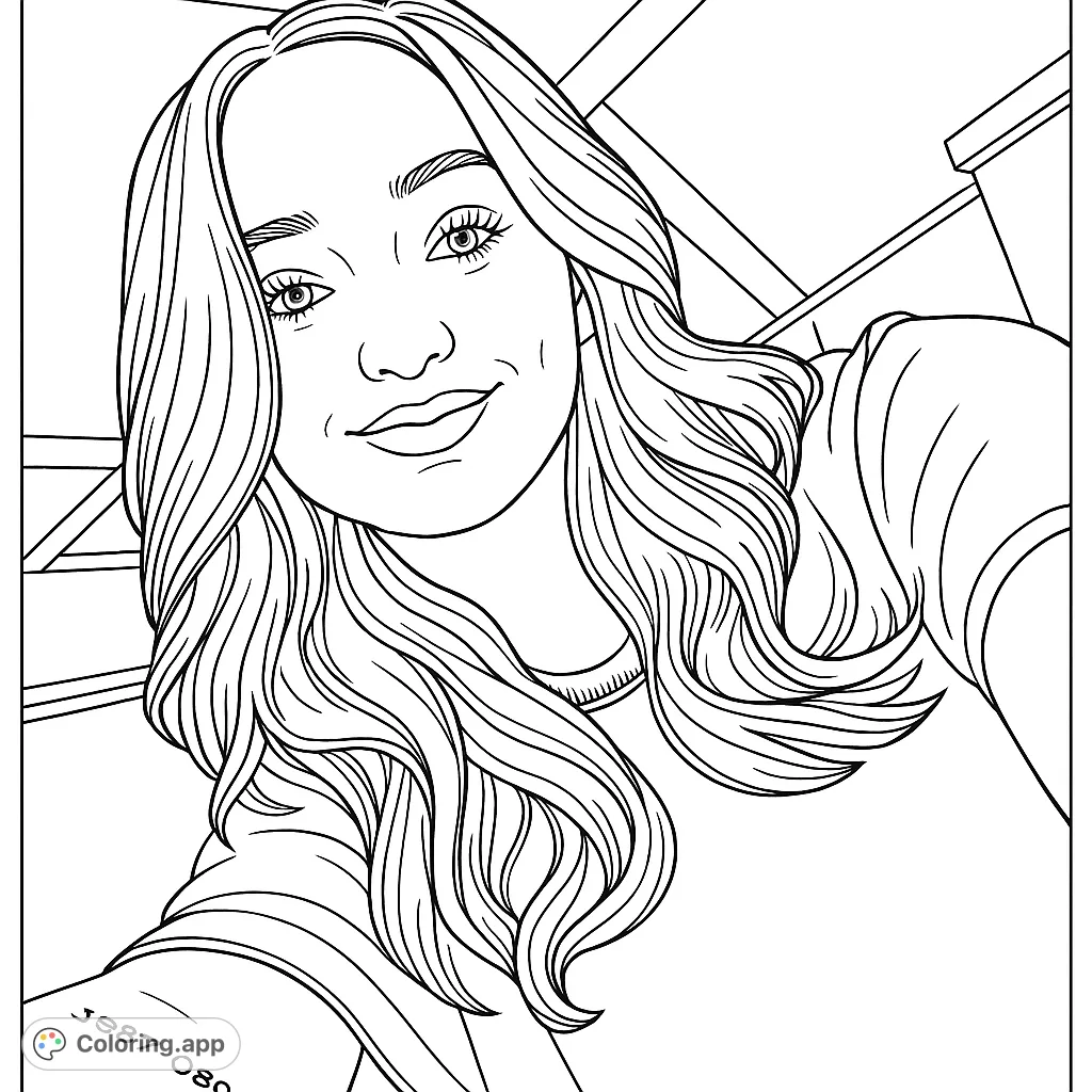 A charming portrait of a smiling young woman with flowing hair, perfect for personalizing with your favorite colors and shading techniques.