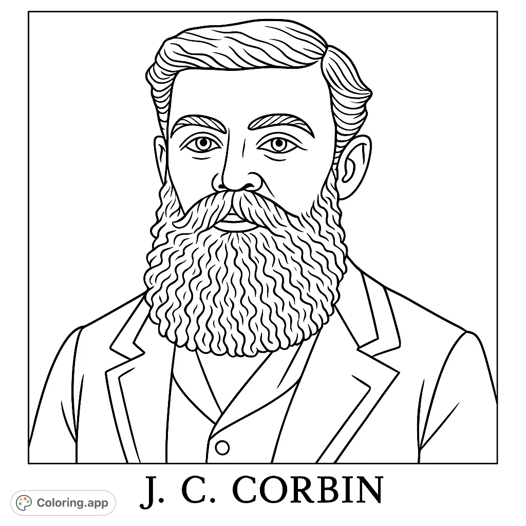 Color a distinguished vintage portrait of a bearded gentleman. Explore intricate details of his hair, beard, and formal attire for a rewarding artistic challenge.