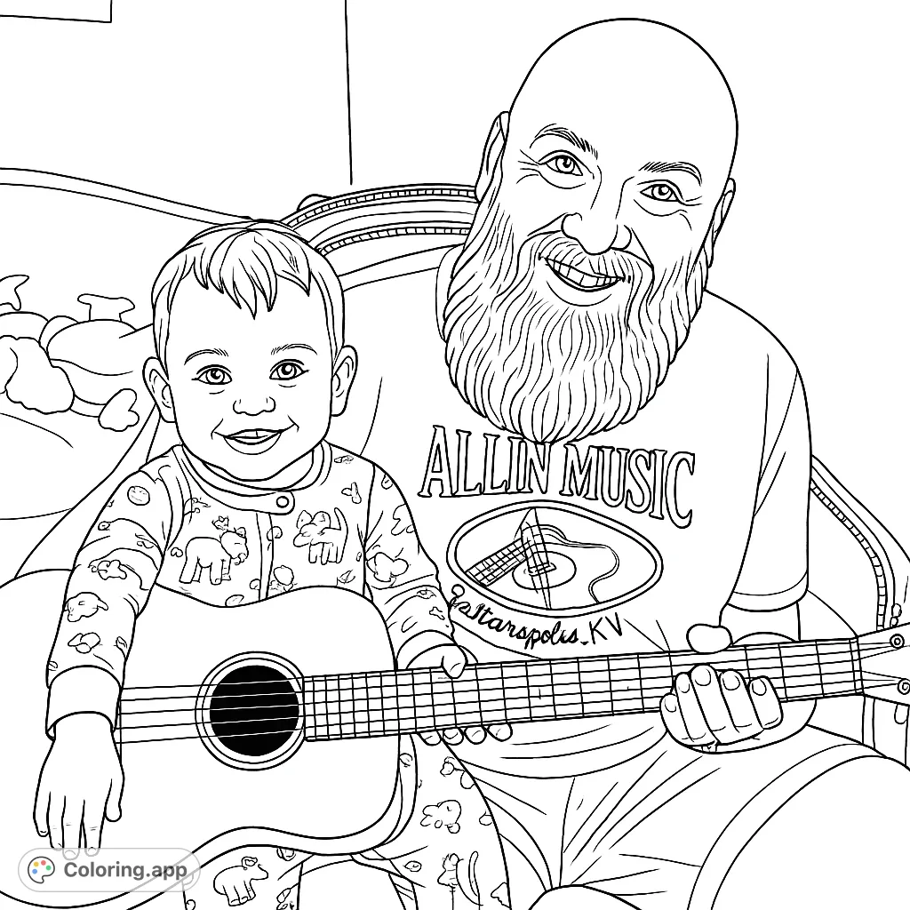 A heartwarming scene of a man and a child sharing a joyful moment with an acoustic guitar. Perfect for family, music, and bonding themes.