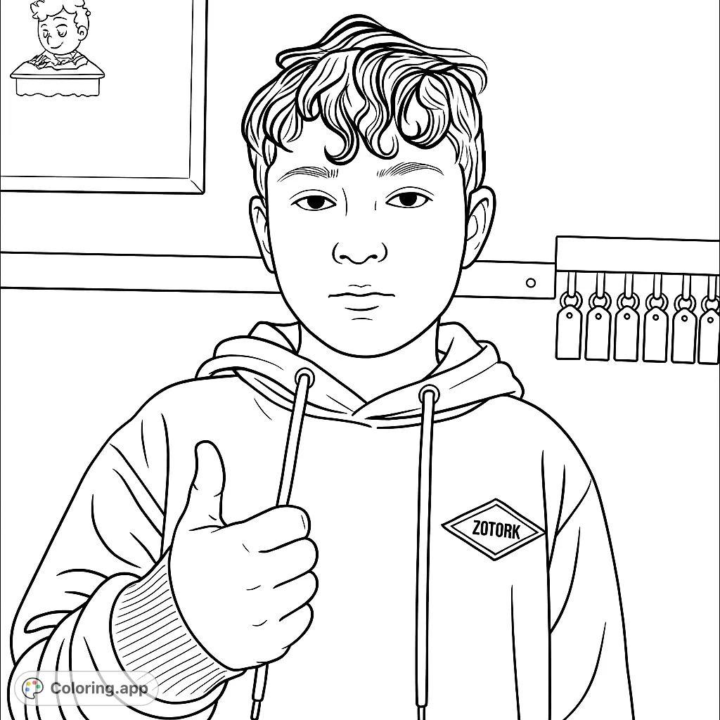 A confident youth in a hoodie giving a thumbs-up, set against a textured background. Perfect for personal expression and modern themes.