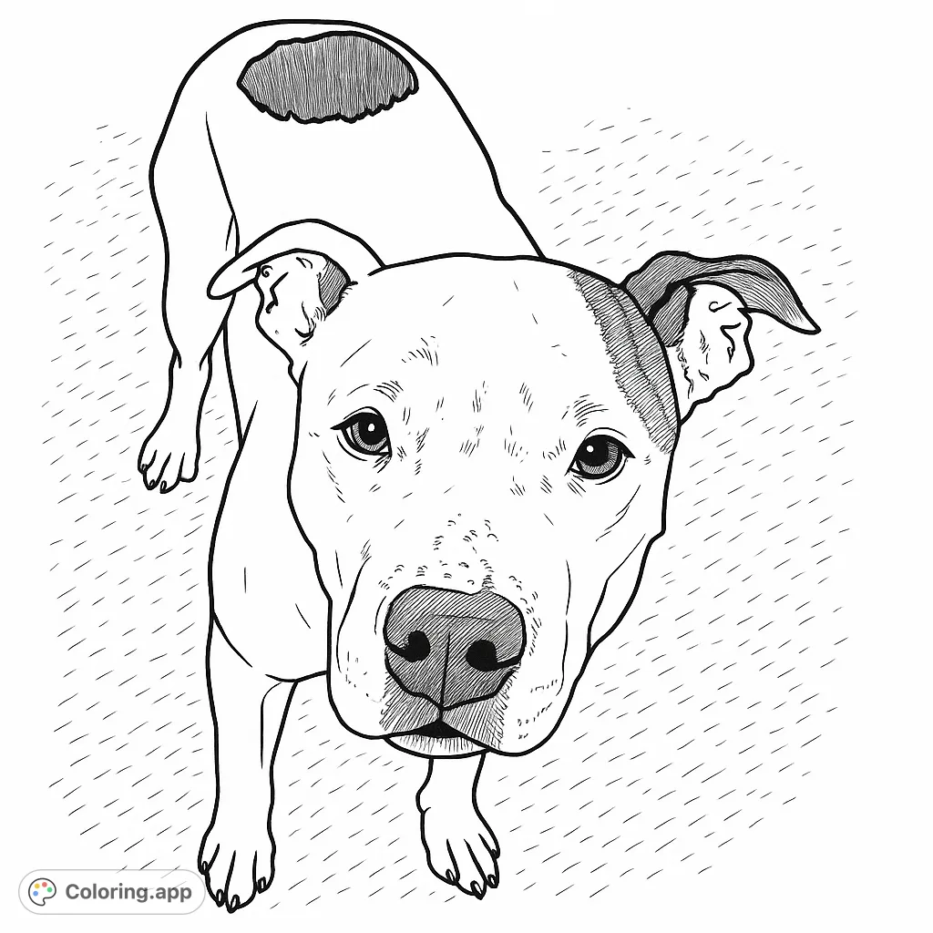A charming dog coloring page featuring a friendly canine with expressive eyes and unique markings, perfect for pet lovers of all ages.