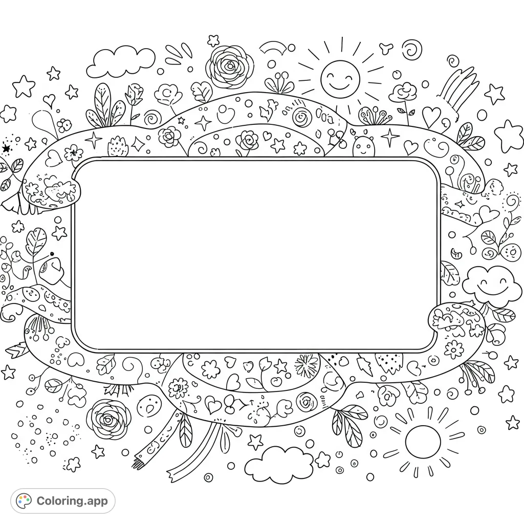 An engaging self-portrait frame coloring page with playful decorative elements, perfect for kids to express their unique personality and creativity.
