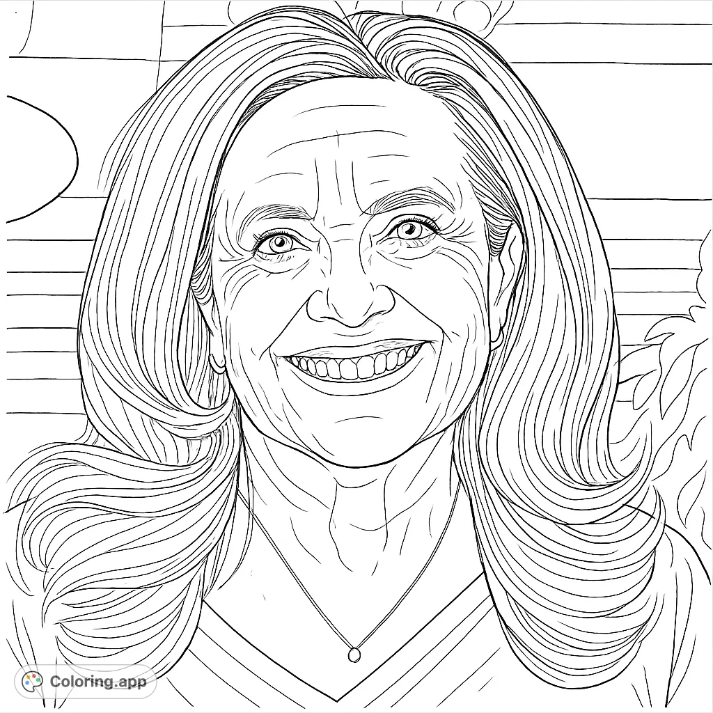 Capture the warmth of a smiling woman's portrait. This free printable coloring page features a detailed depiction of a joyful face, perfect for all ages.