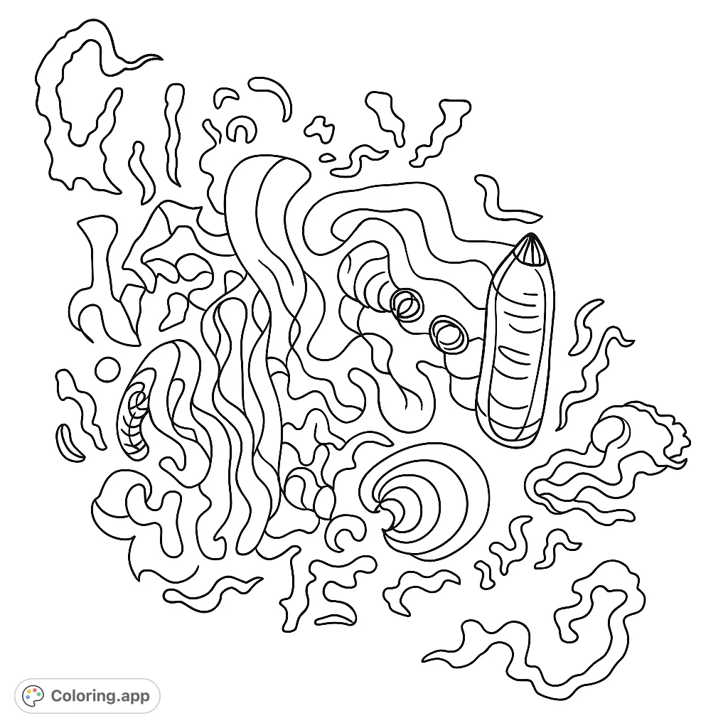 Explore a captivating abstract organic flow coloring page, featuring intricate lines and dynamic shapes for a unique creative experience.