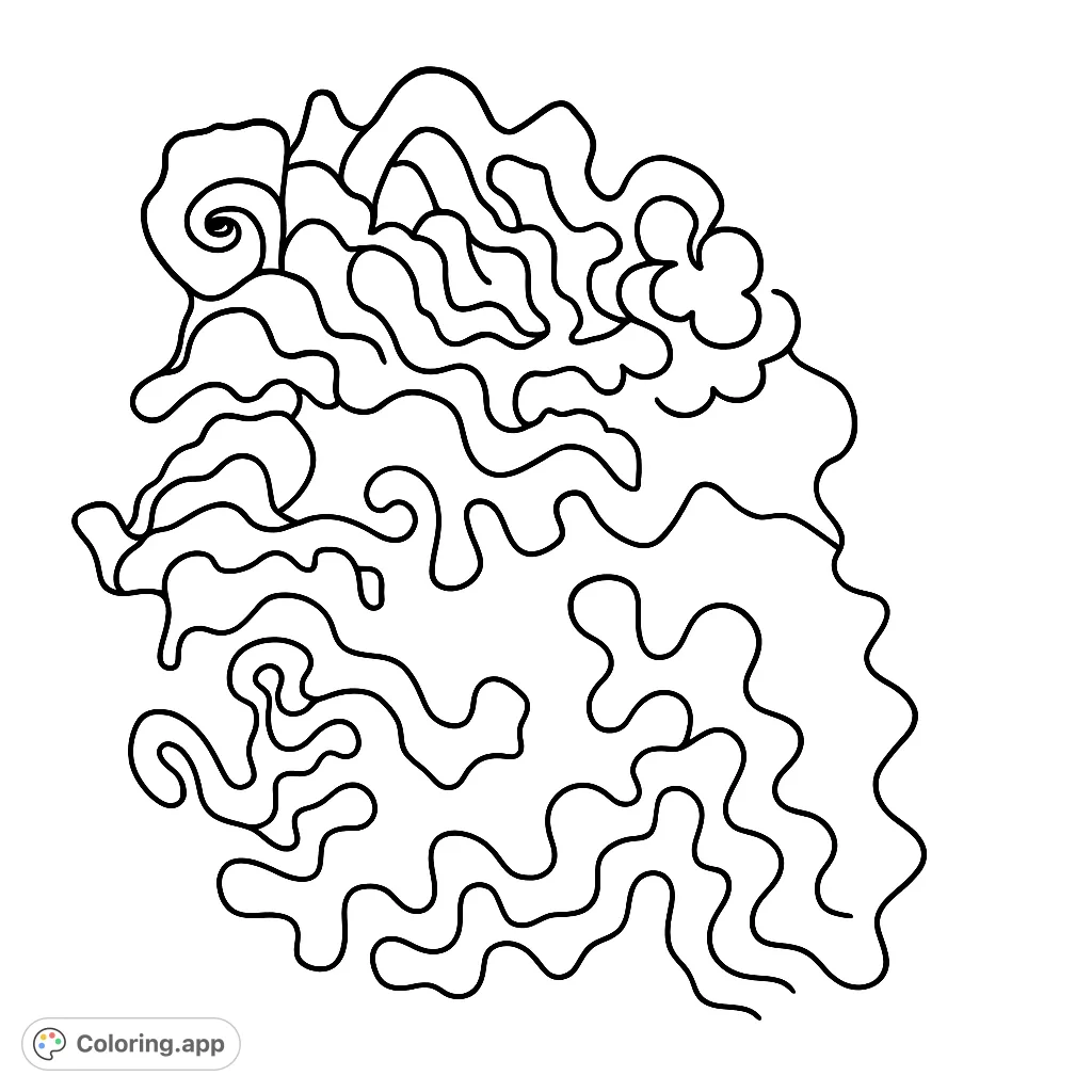 Explore a captivating abstract design featuring intricate swirls and organic forms. A complex pattern of interconnected lines offers a unique coloring challenge for all ages.