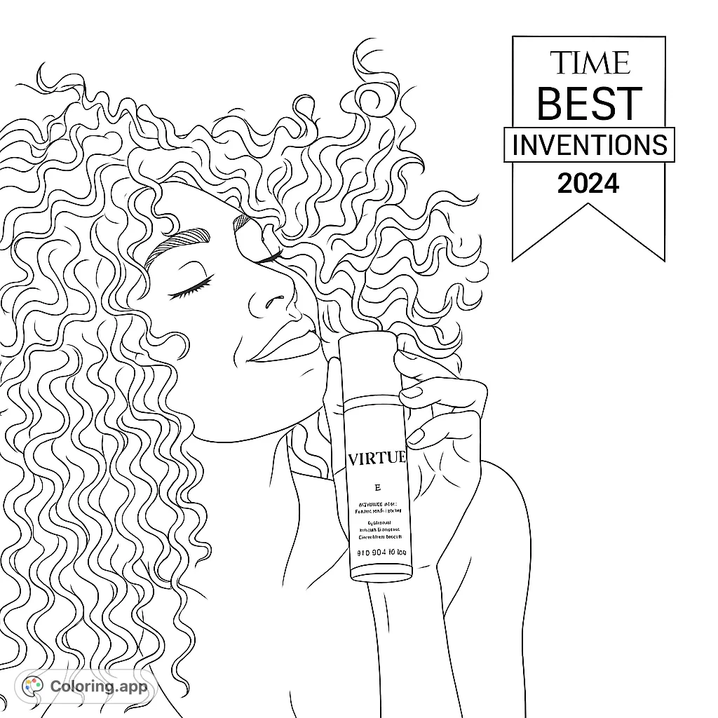 Capture serene beauty with this curly hair portrait. Features a person with voluminous curls, holding a bottle, perfect for relaxation and creative expression.