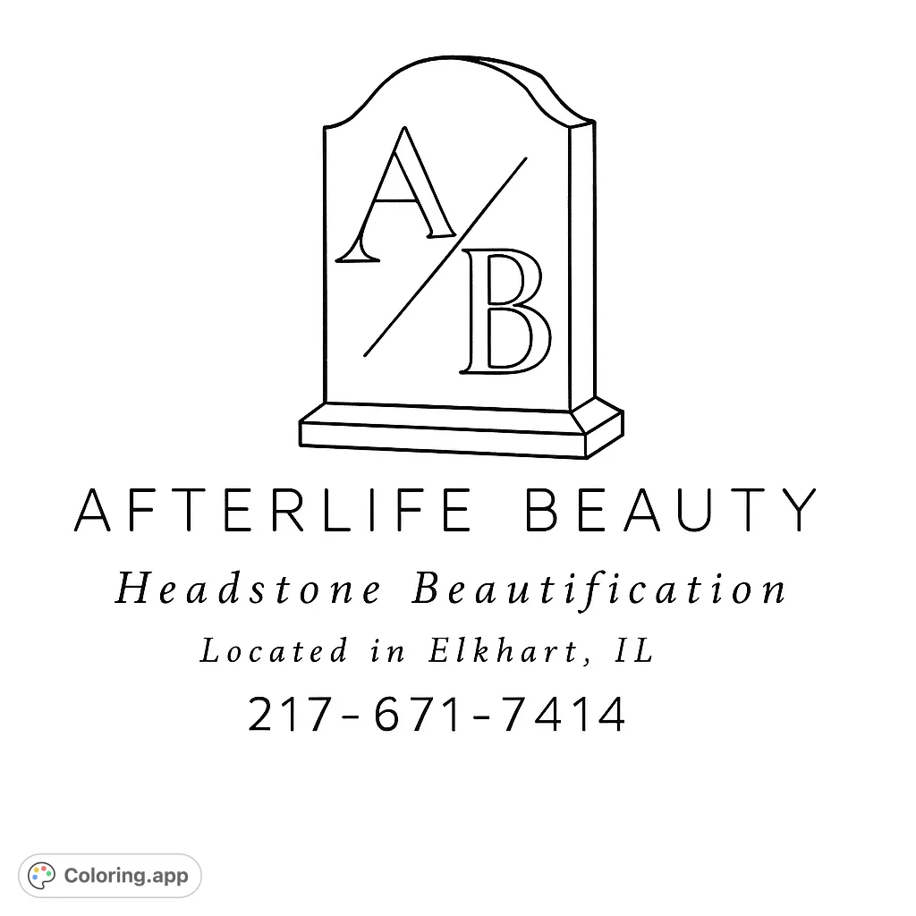 Color a classic headstone design featuring bold initial letters. A unique and thoughtful coloring page for all ages.