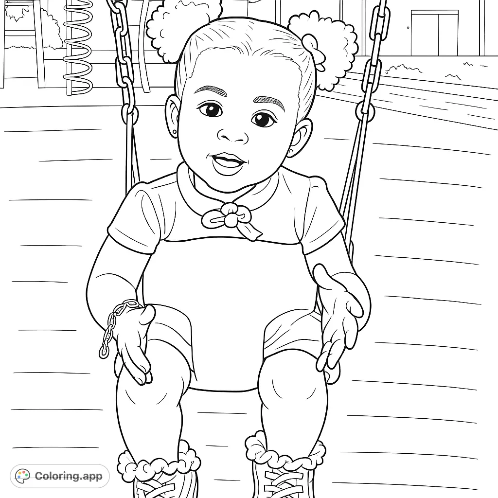A delightful coloring page featuring a happy child on a playground swing, perfect for sparking joy and creativity in young artists.