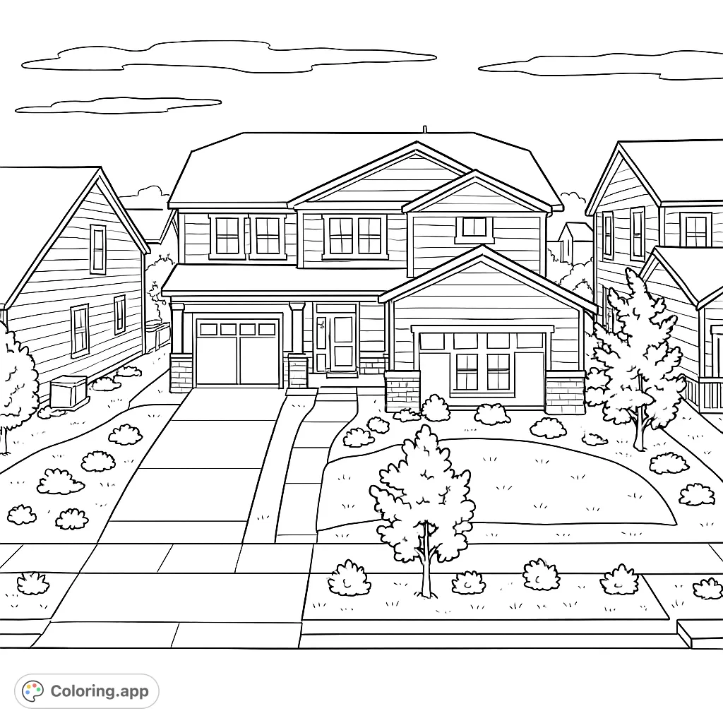 Explore a charming suburban home with detailed architecture and inviting landscaping. Perfect for all ages to personalize and bring to life.
