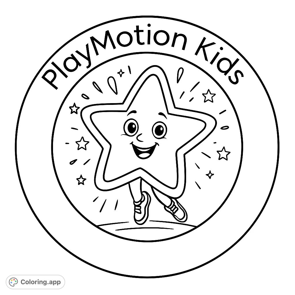 A delightful star character with a cheerful smile, dancing amidst sparkles. Perfect for a fun kids coloring page.