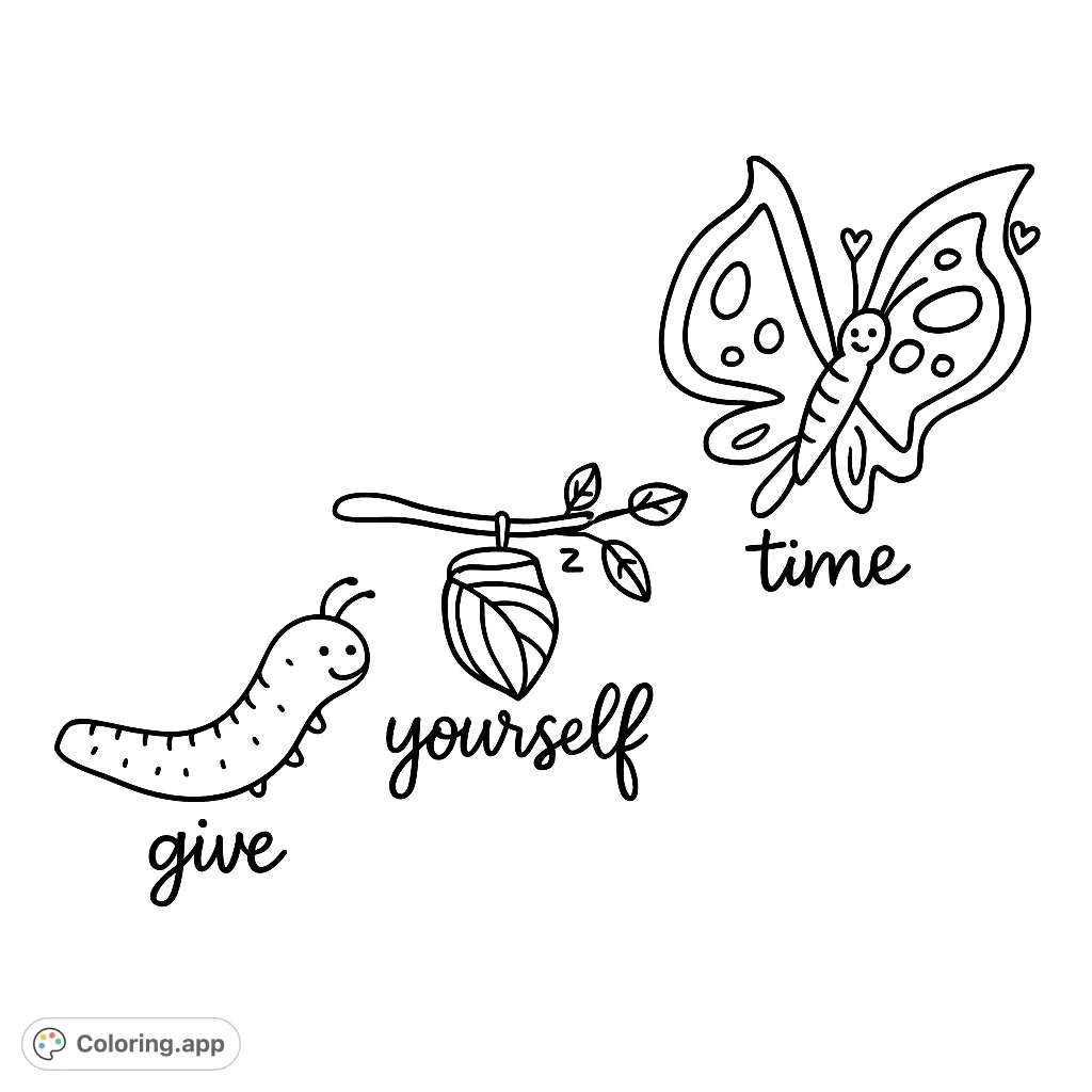 Explore the amazing butterfly life cycle! Color a cute caterpillar, a chrysalis, and a beautiful butterfly, celebrating growth and patience.