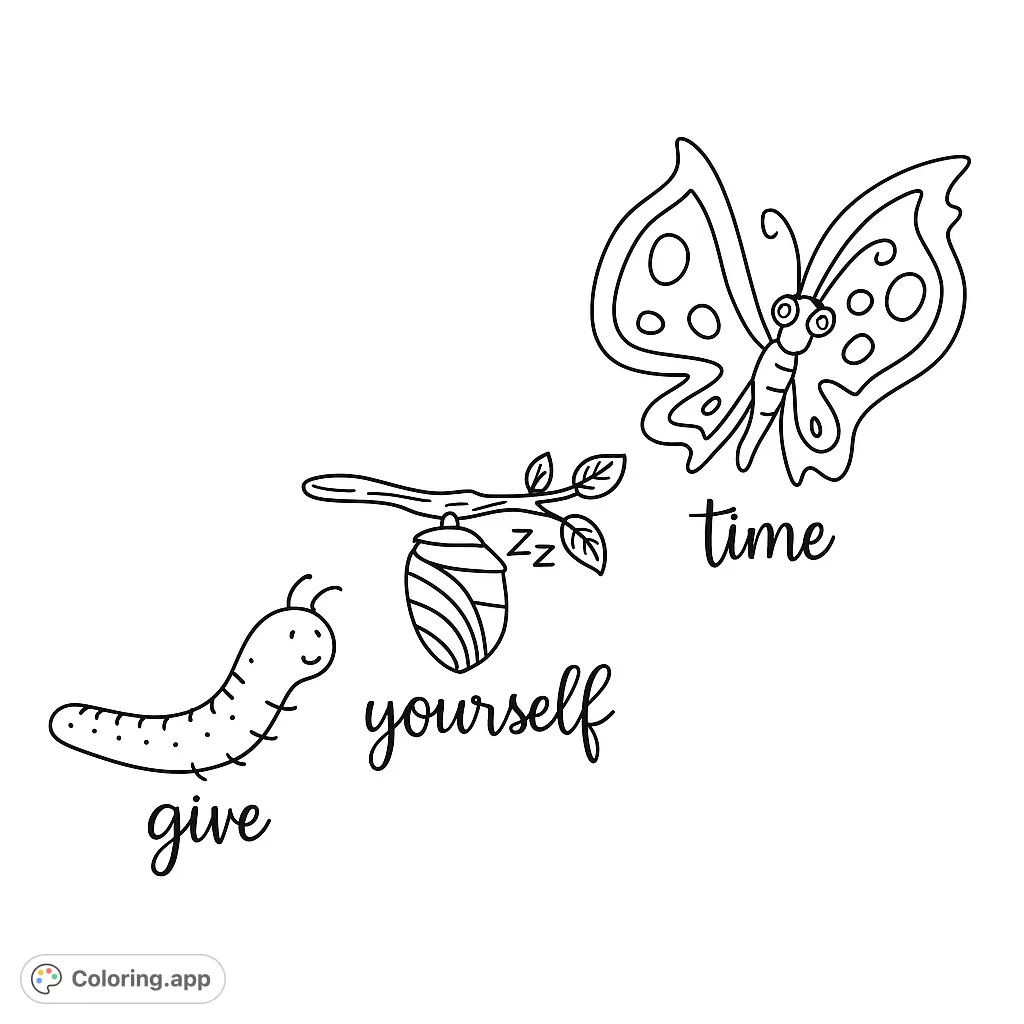 Explore the amazing butterfly life cycle! Color a cute caterpillar, a chrysalis, and a beautiful butterfly, celebrating growth and patience.