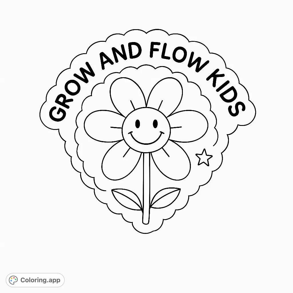 A delightful coloring page featuring a happy flower with a smiley face, surrounded by a decorative border and uplifting text. Perfect for young artists!
