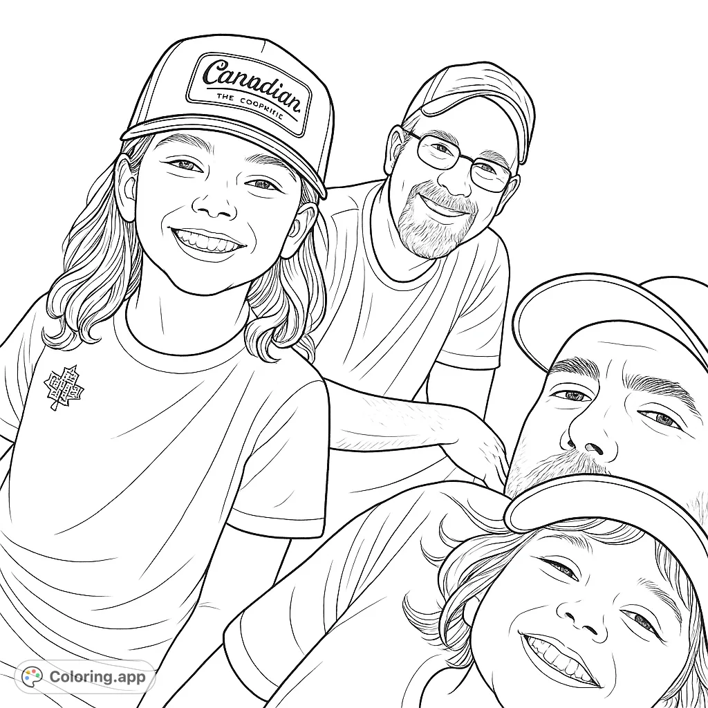 Capture a heartwarming family portrait with intricate details, featuring smiling faces and realistic proportions, ideal for detailed coloring.