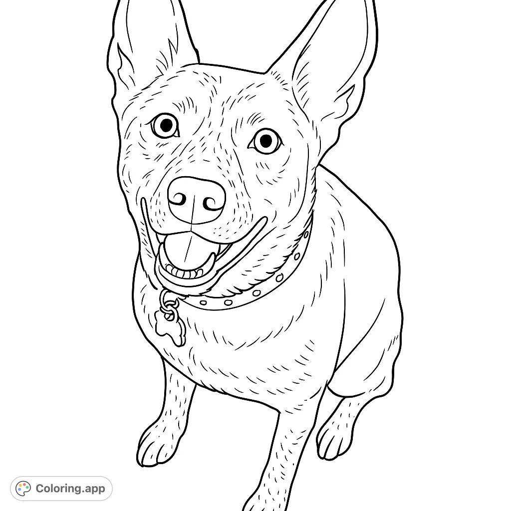 A charming dog with perked ears and a joyful expression, ready for you to bring to life with your favorite colors. A free printable dog coloring page.