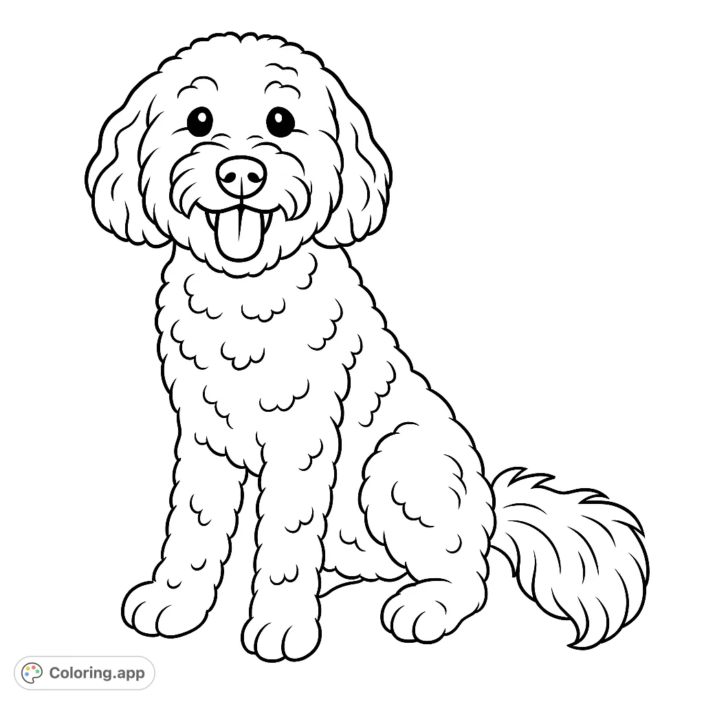 A charming fluffy dog sits patiently, ready for your creative touch. Perfect for dog lovers, this free printable coloring page offers delightful details.
