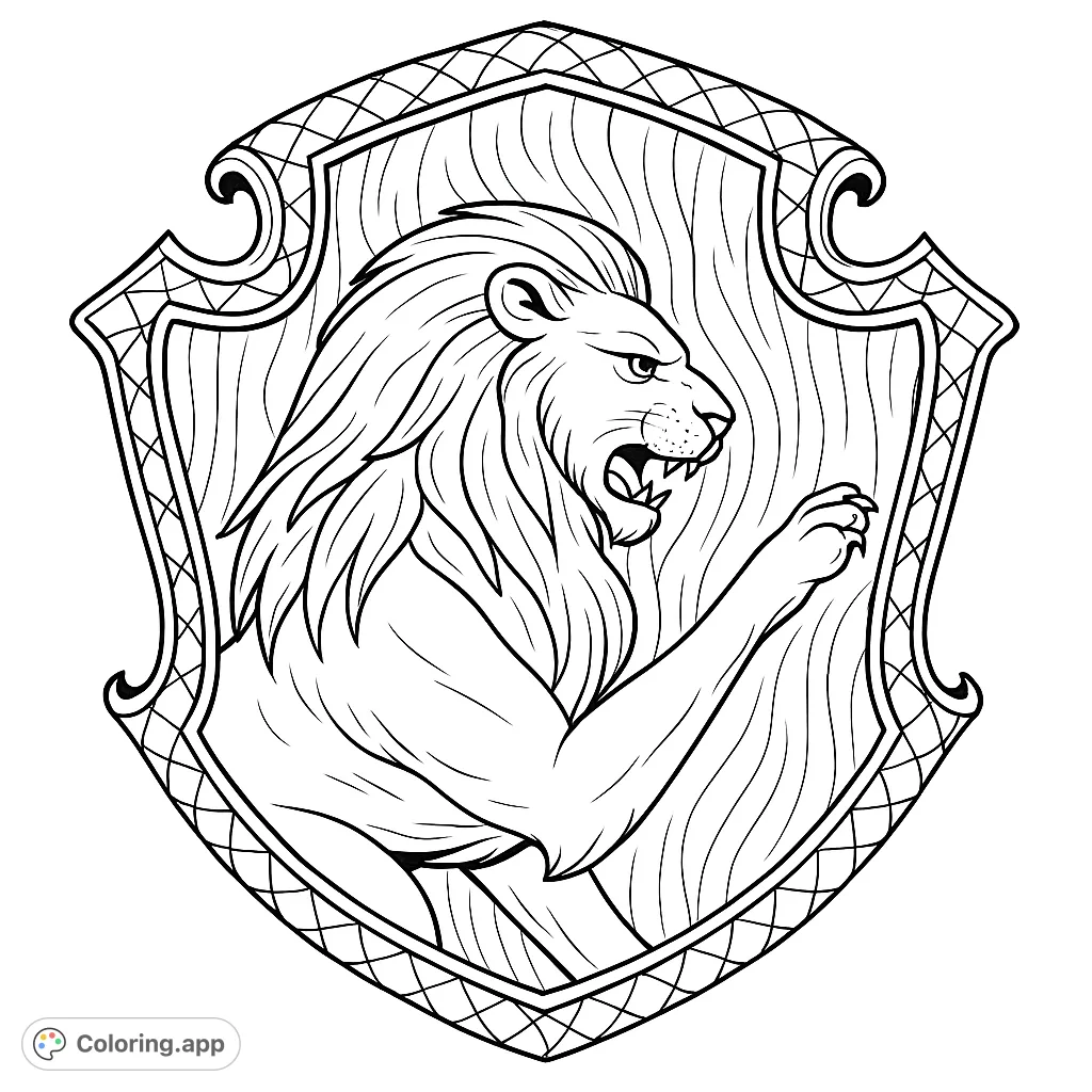 Unleash your creativity with this roaring lion shield emblem coloring page. Features a majestic lion within an ornate shield, perfect for all ages.