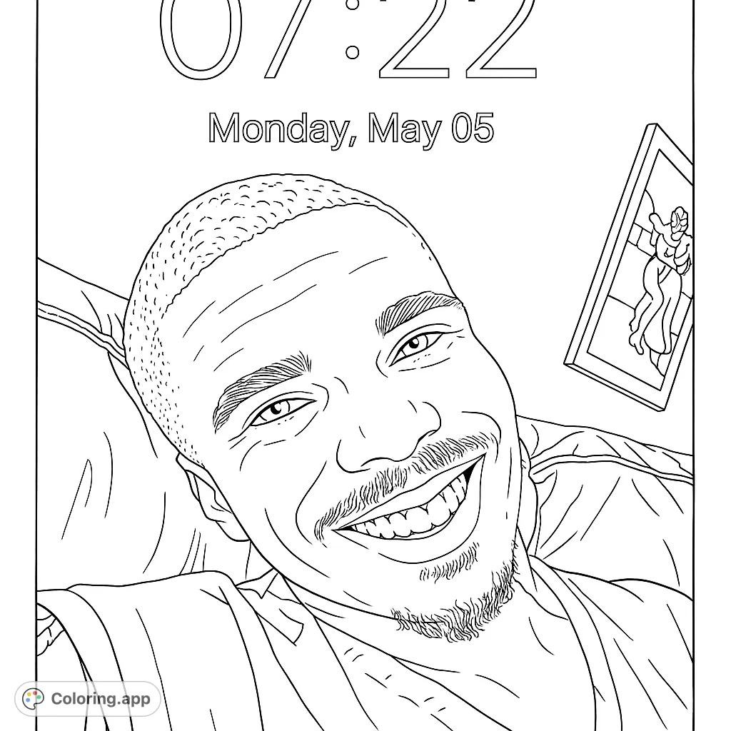 Capture a moment of joy with this smiling man portrait coloring page. Perfect for personalizing expressions and details.