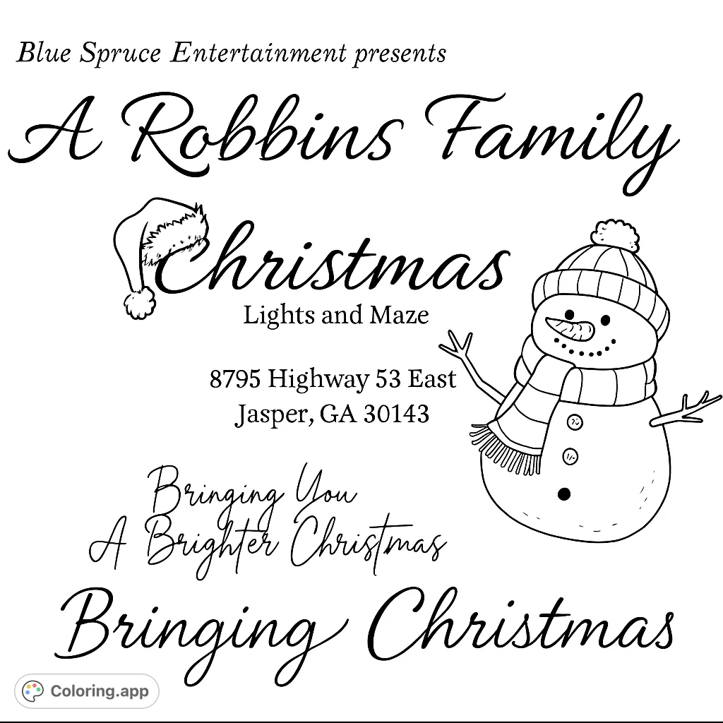 A delightful Christmas coloring page featuring a friendly snowman with a striped scarf and a classic Santa hat, perfect for festive fun and holiday creativity.