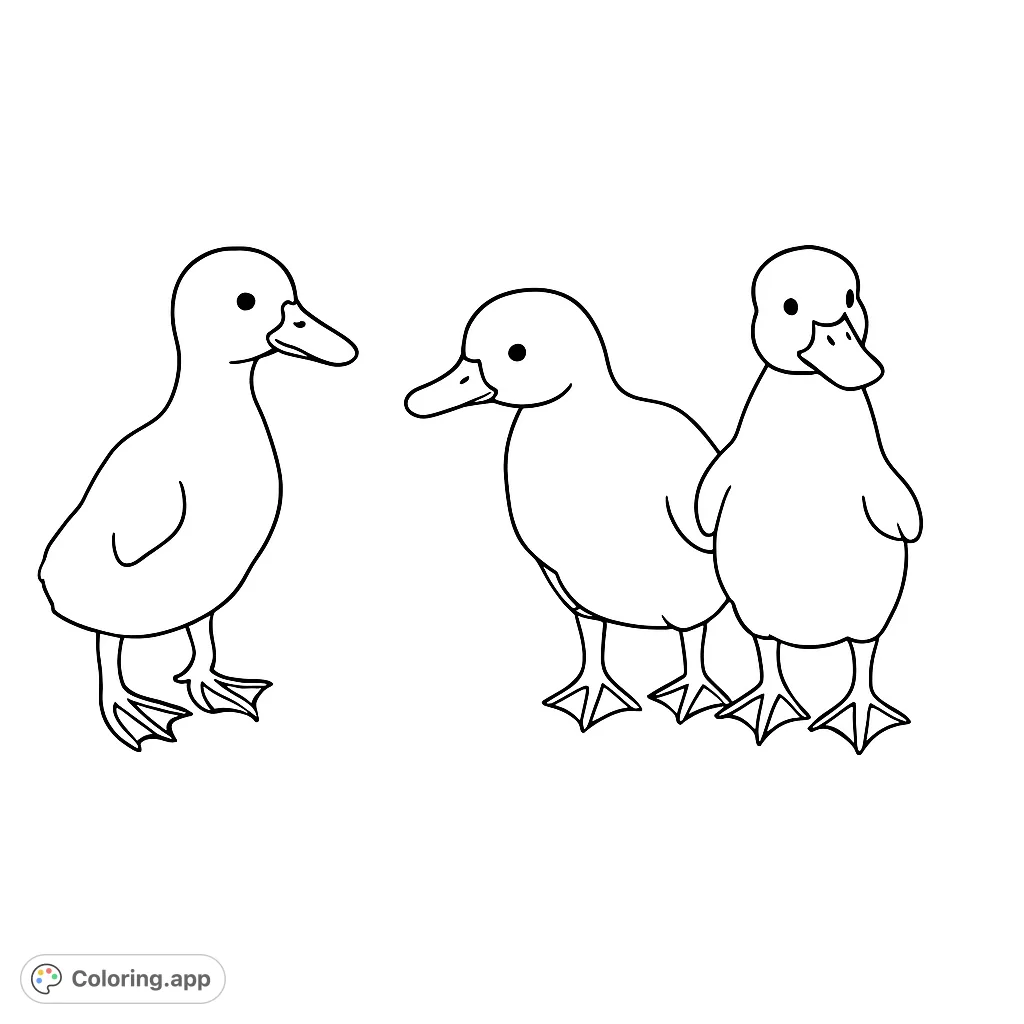 Discover three charming ducklings ready for your creative touch! A delightful and easy coloring page perfect for young artists and animal lovers.